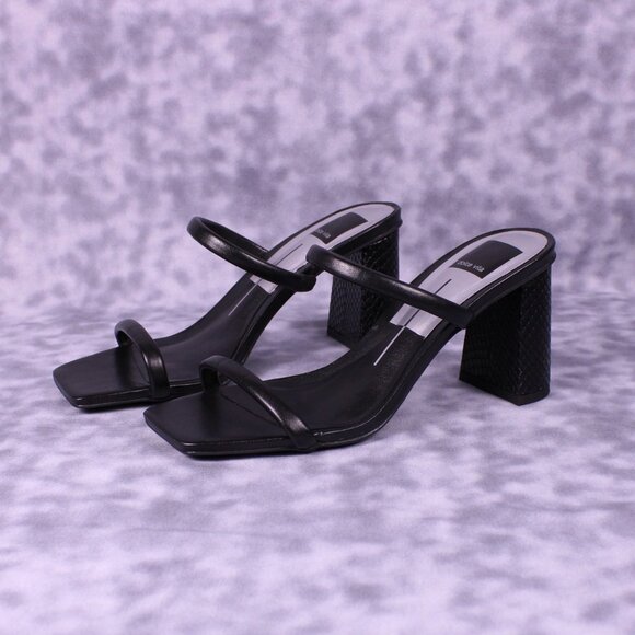 Dolce Vita Black Strappy Block Heel Sandals Size 6 Square Toe‎ Minimalist Chic - Picture 2 of 8